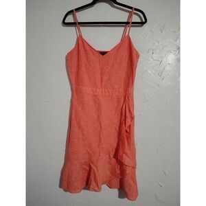 Banana Republic Linen Blend Sleeveless Wrap Dress Ladies 4 Coral Ruffle Babydoll